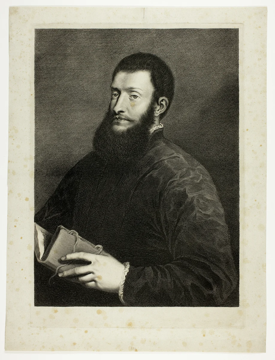 Portrait of the Poet Pietro Aretino, from Cabinet Reynst; Variarum imaginum a celeberrimis artificibus pictarum Caelaturae (Cabinet Reynst: Engravings of various images painted by famous artists) by Cornelis van Dalen Titian, print, 1655-1660