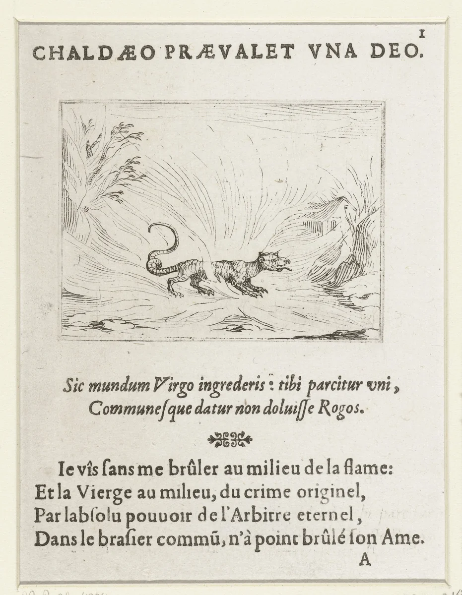 Salamander in het vuur by Jacques Callot, print, 1625-1629