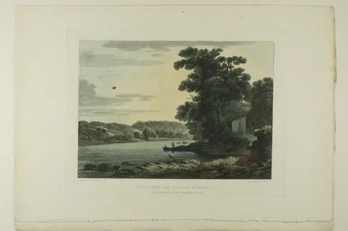 View above the Falls of Schuylkill, plate three of the first number of Picturesque Views of American Scenery by Joshua Shaw, print, 1819-1821