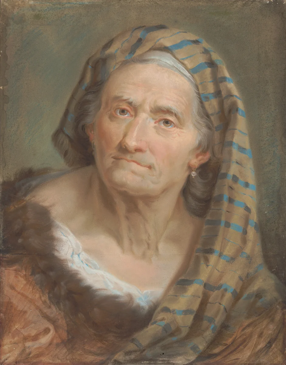 An Elderly Woman in a Striped Shawl by Giuseppe Nogari, drawing, 1738-1748
