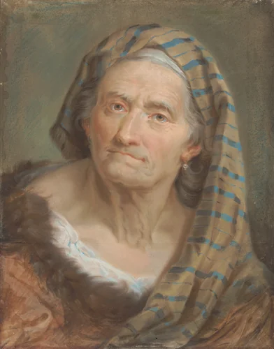 An Elderly Woman in a Striped Shawl by Giuseppe Nogari, drawing, 1738-1748