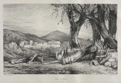 Picturesque and Romantic Journeys in Old France: Auvergne (vol. II), Gorge of Royat, Plate 79 by Eugène Isabey, print, 1830