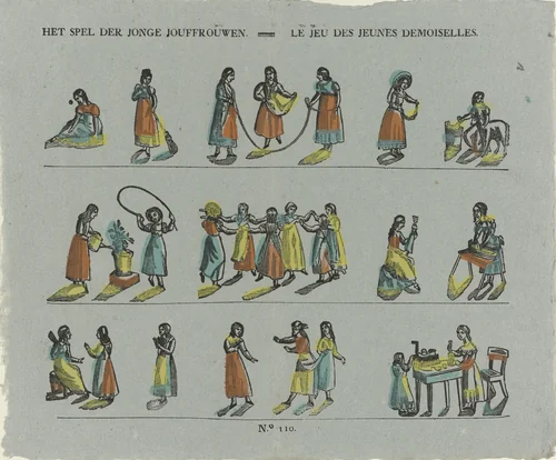 Het spel der jonge juffrouwen / Le jeu des jeunes demoiselles by Philippus Jacobus Brepols, print, 1800-1833
