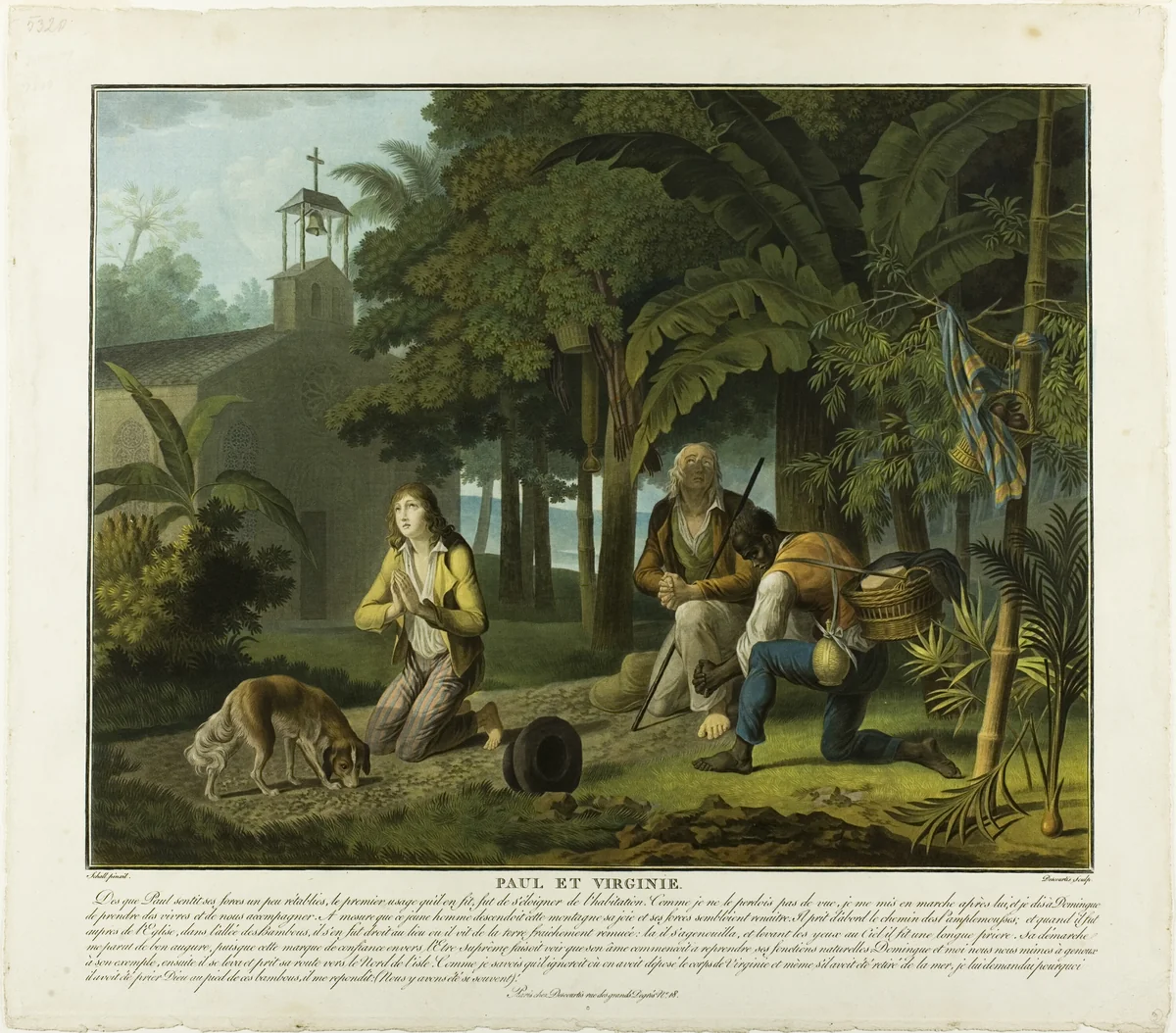 The Prayer, plate 6 from Paul et Virginie by Charles Melchior Descourtis, print, 1795