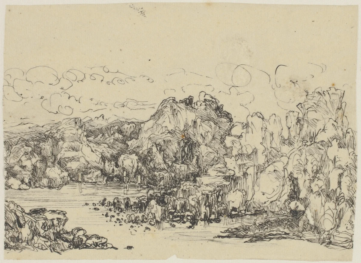 Rocks by the Sea by Rodolphe Bresdin, drawing, 1845-1885