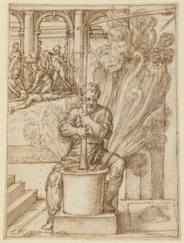 Study for Man Making an Explosion by Giulio Bonasone, drawing, 1498-1580