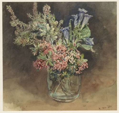 Glas met alpenbloemen by Rudolf von Alt, drawing, 1860