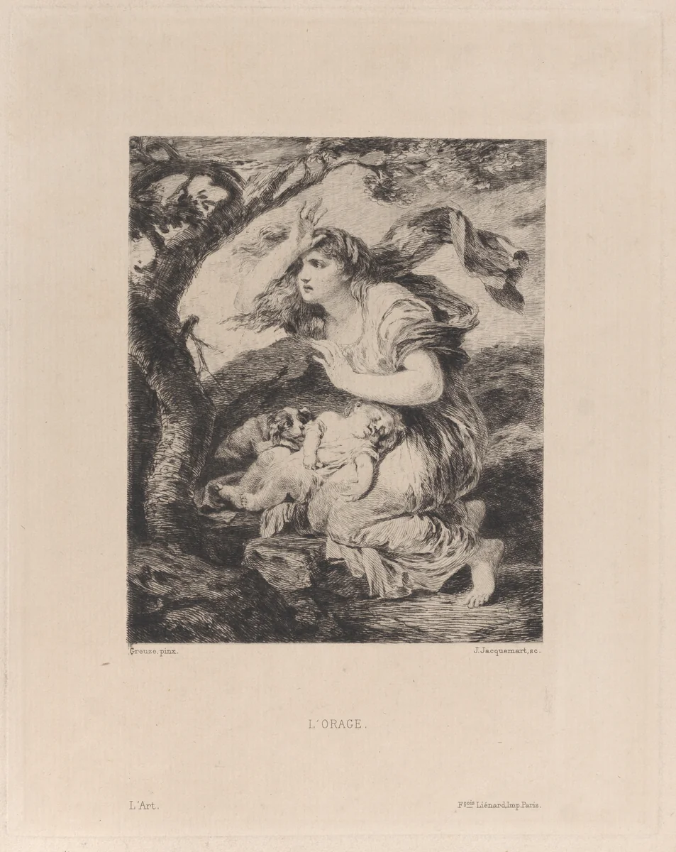 The Storm, after Greuze, from "L'Art" by Jules Ferdinand Jacquemart, print, 1873