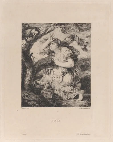 The Storm, after Greuze, from "L'Art" by Jules Ferdinand Jacquemart, print, 1873