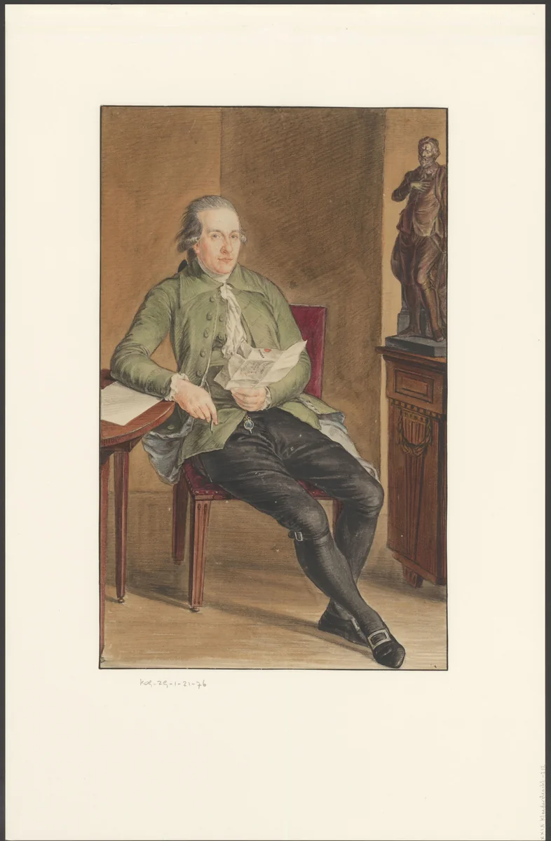 Brieflezende man aan een tafel by anonymous, drawing, 1729-1773