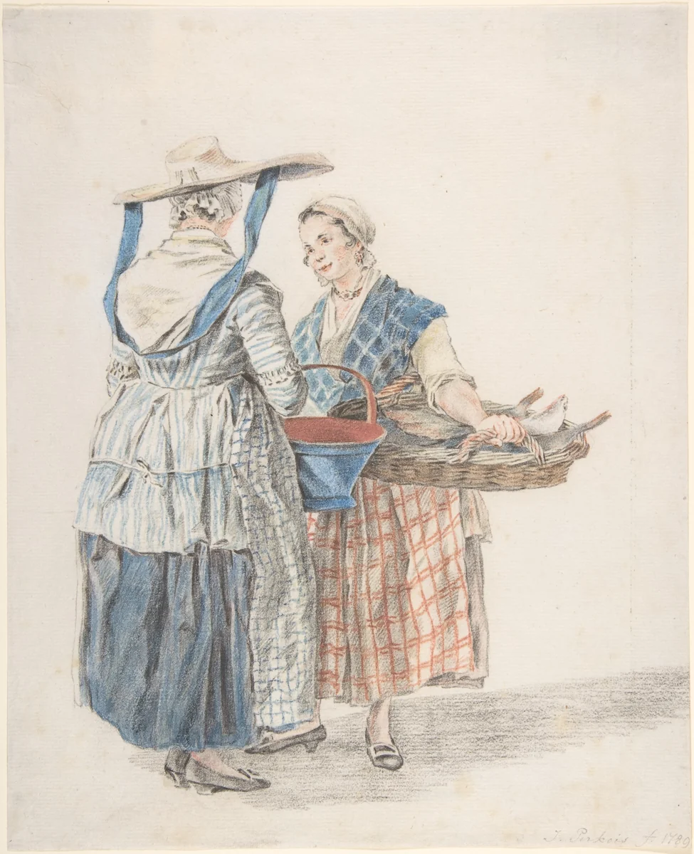 Two Market Women by Jacobus Perkois, drawing, 1789
