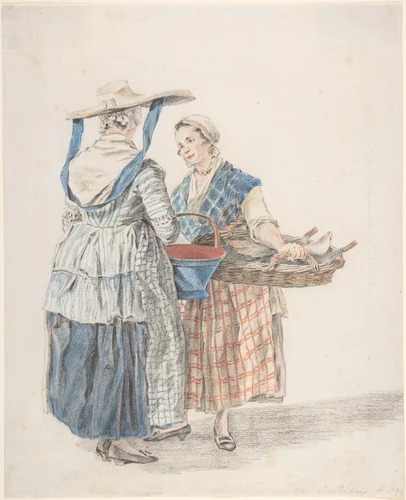 Two Market Women by Jacobus Perkois, drawing, 1789
