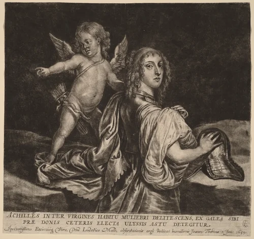 Achilles as Pyrrha with Cupid by Jan Thomas, Anthony van Dyck, print, 1659