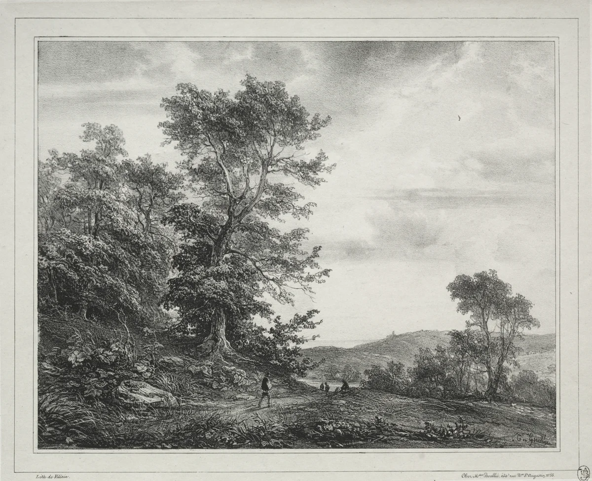 Landscape with Figures by Théodore Gudin, print, 1817