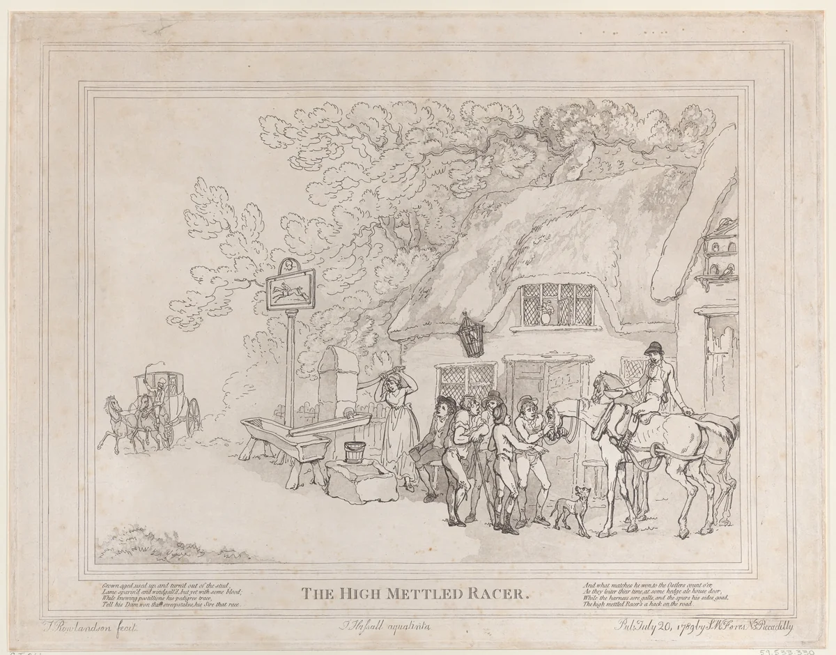 The Post Horse, of Hack (from The Life of a Racehorse, or The High-Mettled Racer) by Thomas Rowlandson, print, 1789