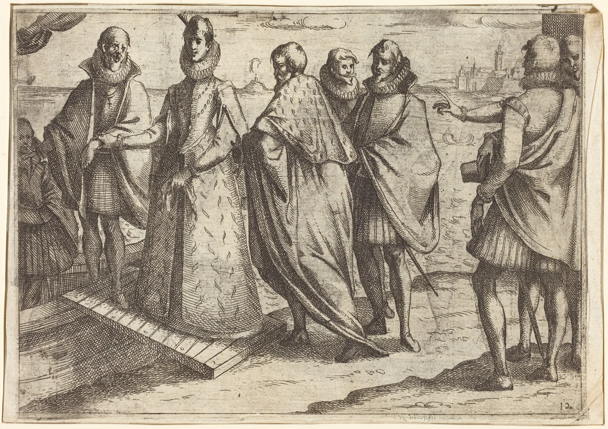 Embarkation at Genoa [recto] by Jacques Callot, print, 1612