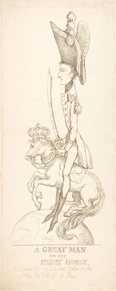 A Great Man on His Hobby Horse by Thomas Rowlandson, print, 1803