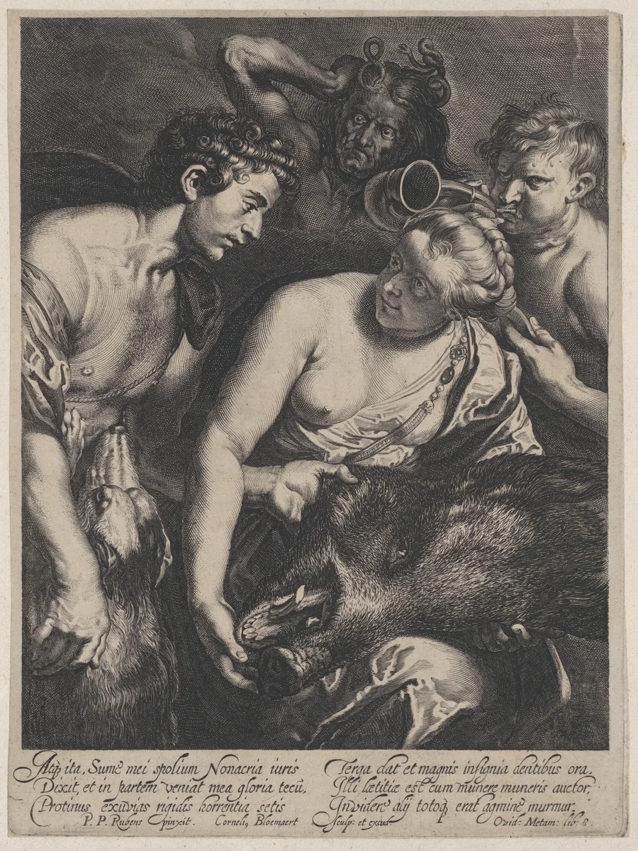 Atalanta and Meleager by Cornelis Bloemaert, print, 1618-1684