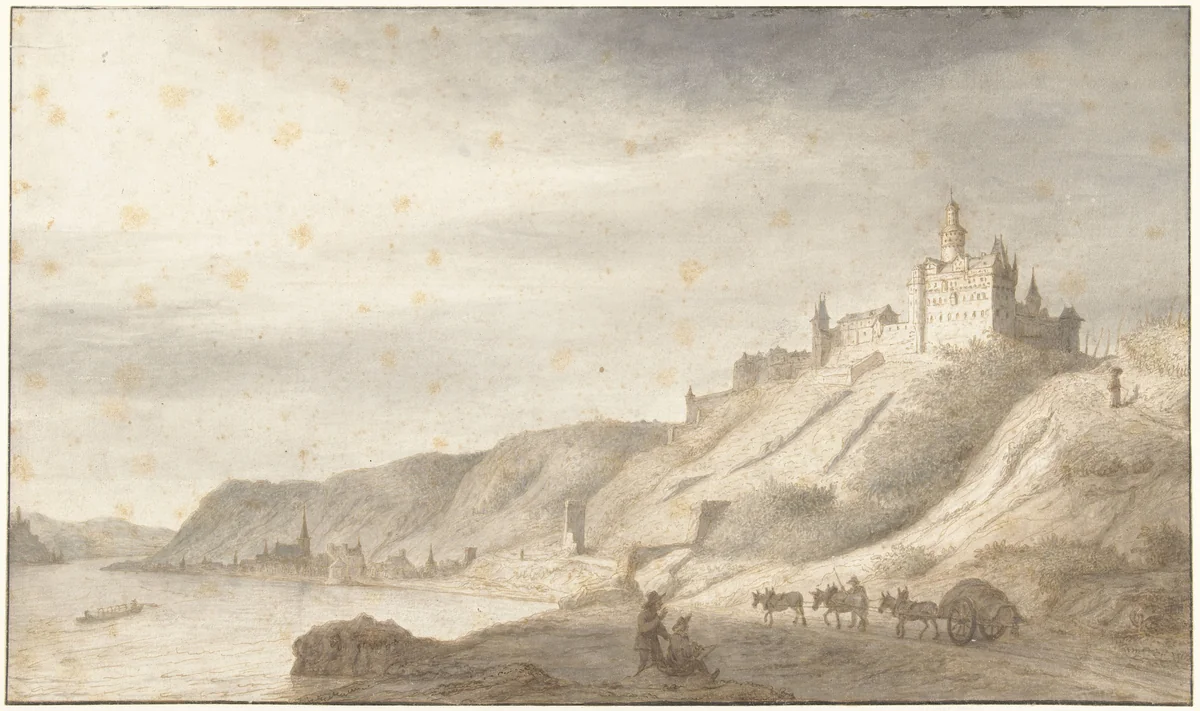 Slot Rheinfels bij St. Goar aan de Rijn by Lambert Doomer, drawing, 1670-1675