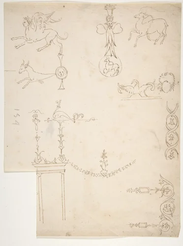 Domus Aurea, cryptoporticus, grotteschi, details (recto) blank (verso) by anonymous, drawing, 1500-1560