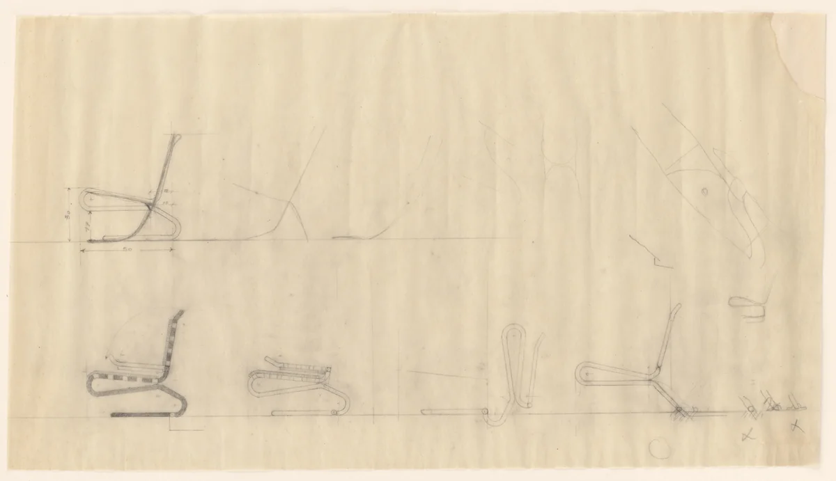 Car seat, elevations by Lilly Reich, mies van der rohe archive