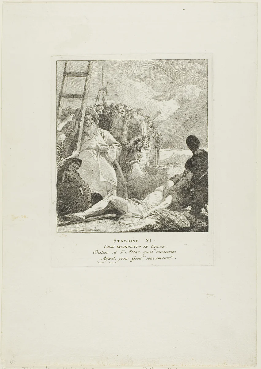 Christ is Nailed to the Cross, plate eleven from Stations of the Cross by Giovanni Domenico Tiepolo, print, 1748