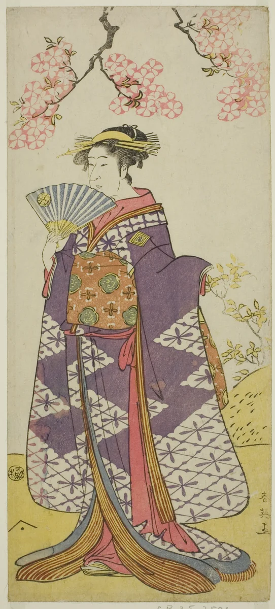 The Actor Ichikawa Komazo II as the Spirit of Lady Shiragiku in the Play Hatsu Midori Saiwai Soga, Performed at the Kawarazaki Theater in the Third Month, 1791 by Katsukawa Shun'ei (勝川春英), print, 1786-1796