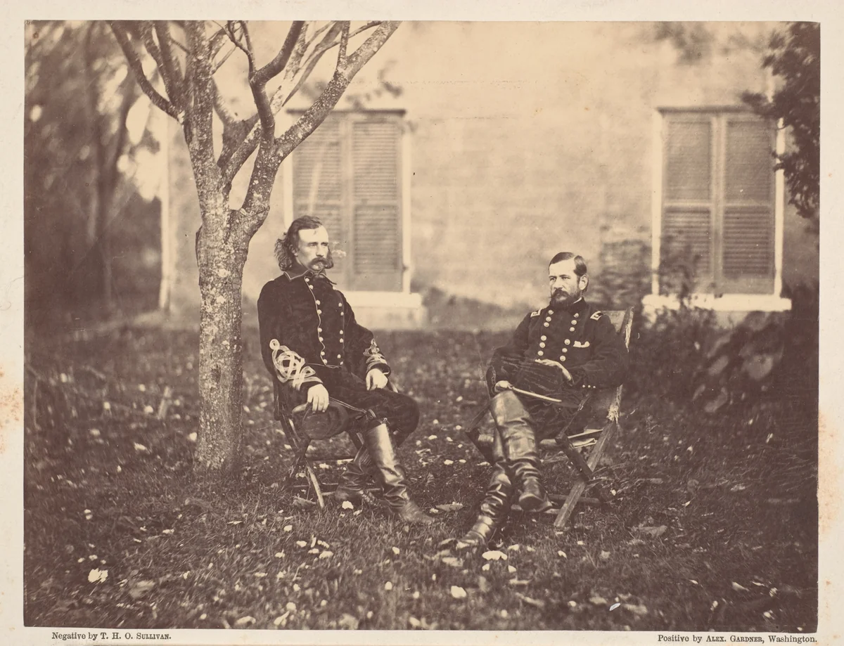 Major General Pleasanton and General Custer by Timothy O'Sullivan, photograph, 1863