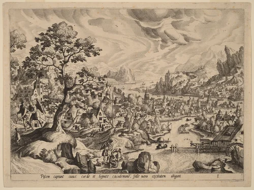 Tobias Catching the Fish in the River Tigris by Johannes van Doetechum
Lucas van Doetechum
Hans Bol
Gerard de Jode, print, 1560-1570