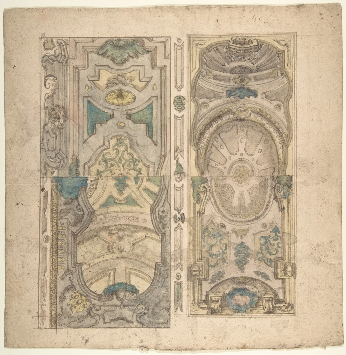 Four Alternate Designs for a Vault by anonymous, drawing, 1700-1780
