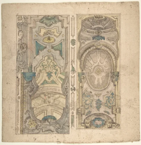 Four Alternate Designs for a Vault by anonymous, drawing, 1700-1780