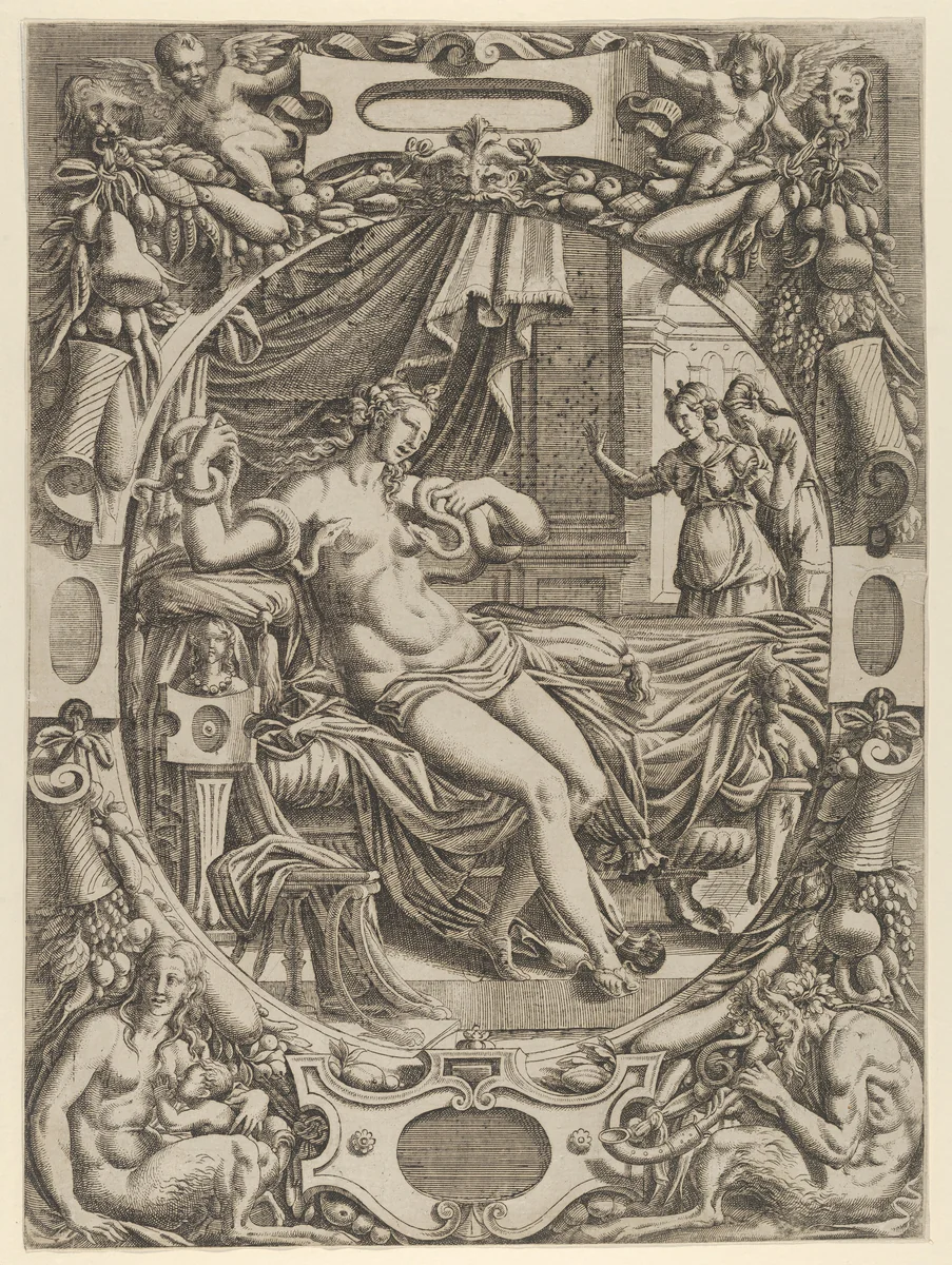 Cleopatra Bitten by an Asp by Jean Mignon, print, 1535-1555