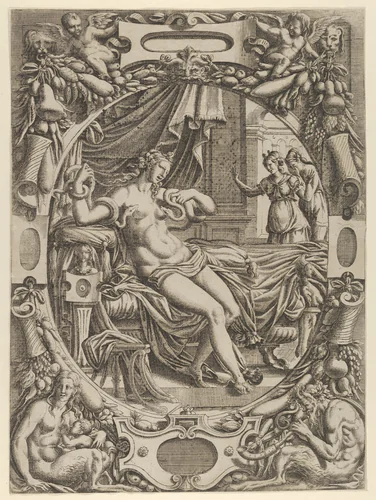 Cleopatra Bitten by an Asp by Jean Mignon, print, 1535-1555