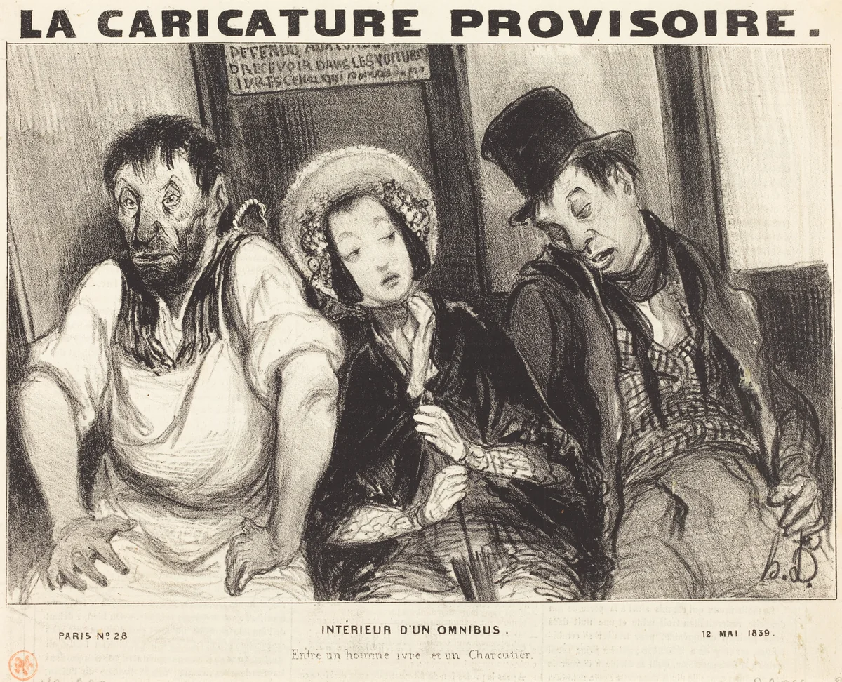 Intérieur d'un omnibus by Honoré Daumier, print, 1839