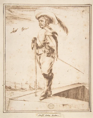 A Standing Soldier by Stefano della Bella, drawing, 1610-1664