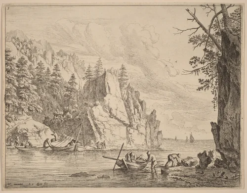 View of the River Rhine by Jan van Aken; Herman Saftleven, print, 1614-1661