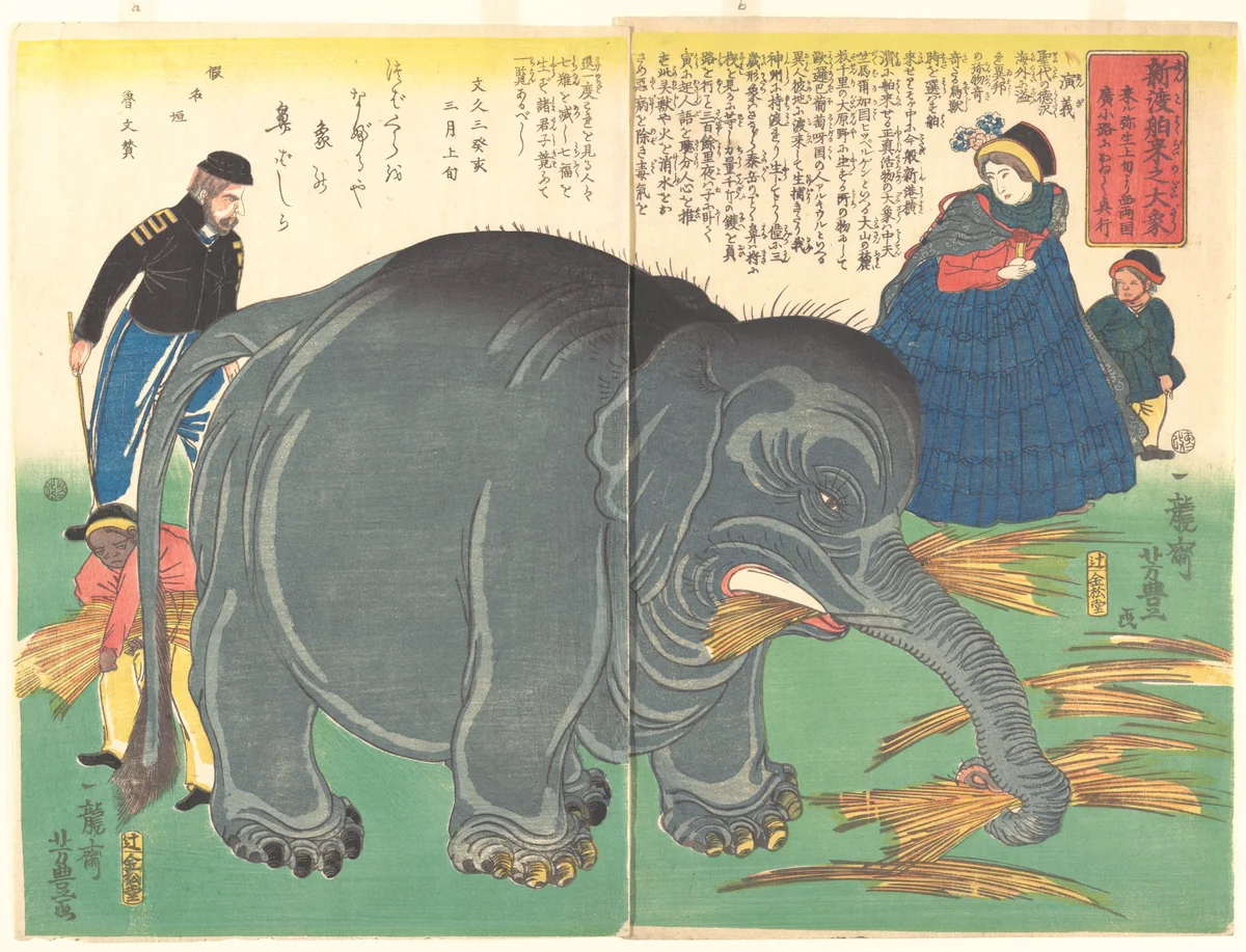 Recently Imported Big Elephant by Ichiryūsai Yoshitoyo, print, 1863