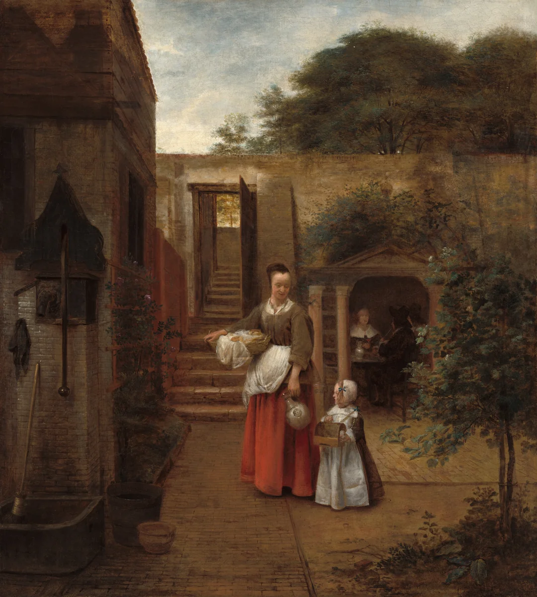 Woman and Child in a Courtyard by Pieter de Hooch, painting, 1658-1660
