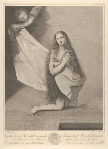 The Magdalene kneeling, from 'Recueil d'estampes d'après les plus célèbres tableaux de la Galerie Royale de Dresde' by Marco Alvise Pitteri, print, 1730-1786