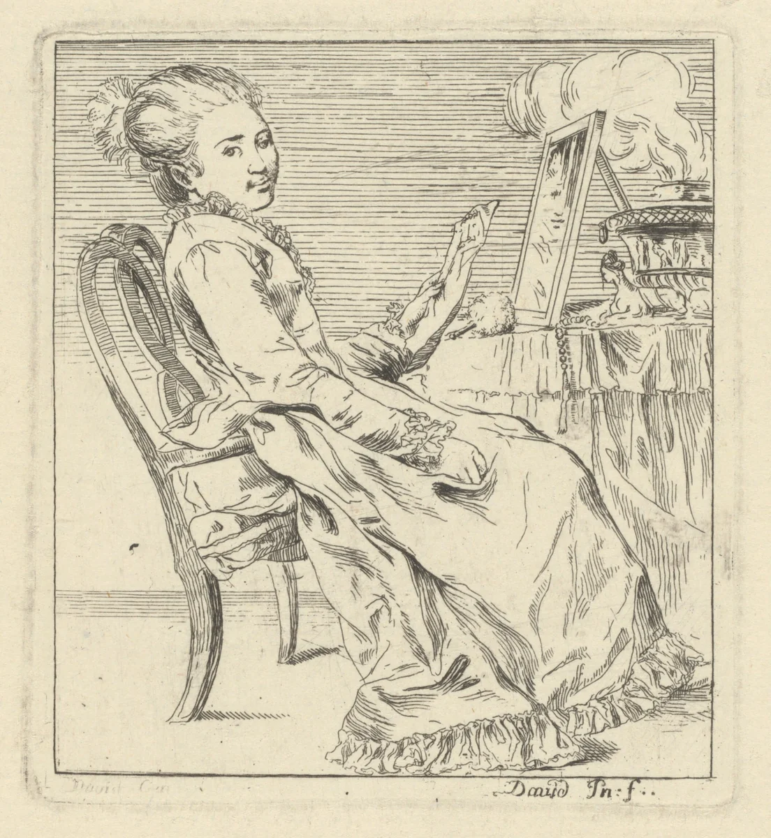 A Seated Young Woman Holding a Letter by Giovanni David, print, 1770-1780