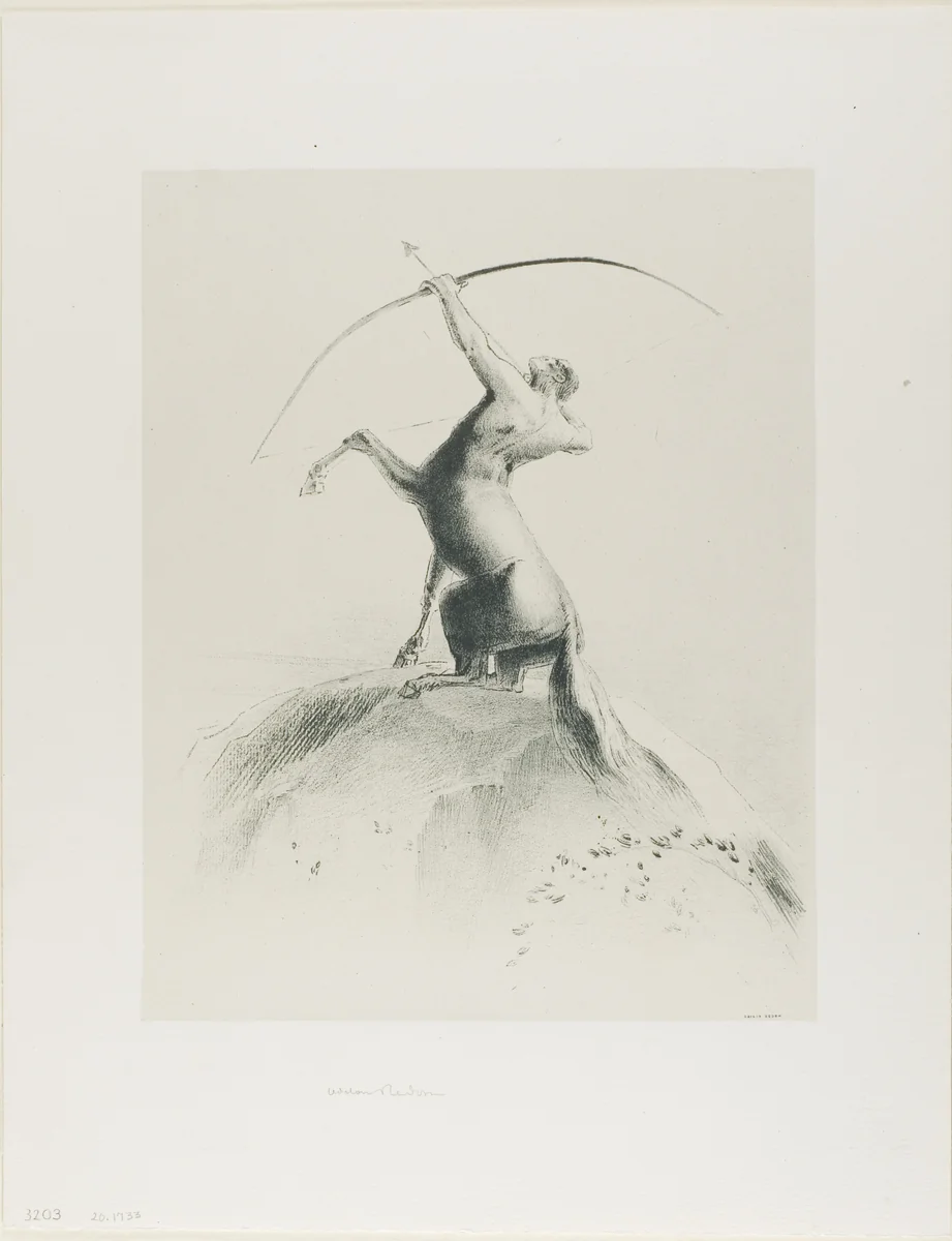 Centaur Aiming at the Clouds by Odilon Redon, print, 1895