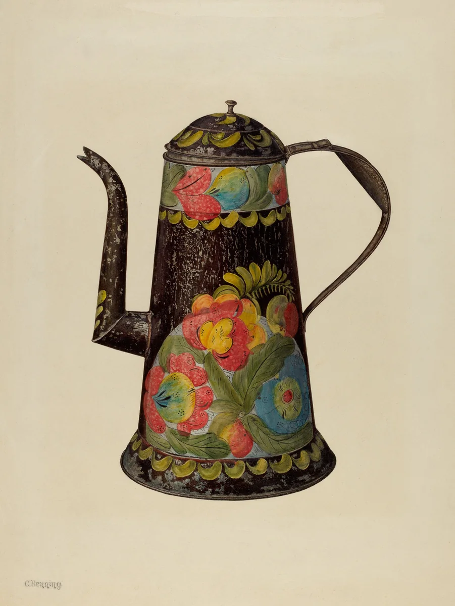 Toleware Coffee Pot by Charles Henning, index of american design, 1940