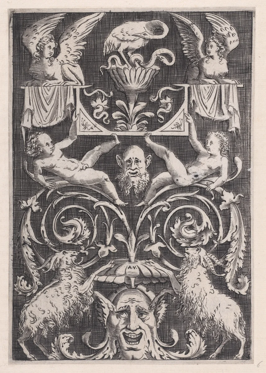 Ornamental Panel by Agostino Veneziano, print, 1514-1536