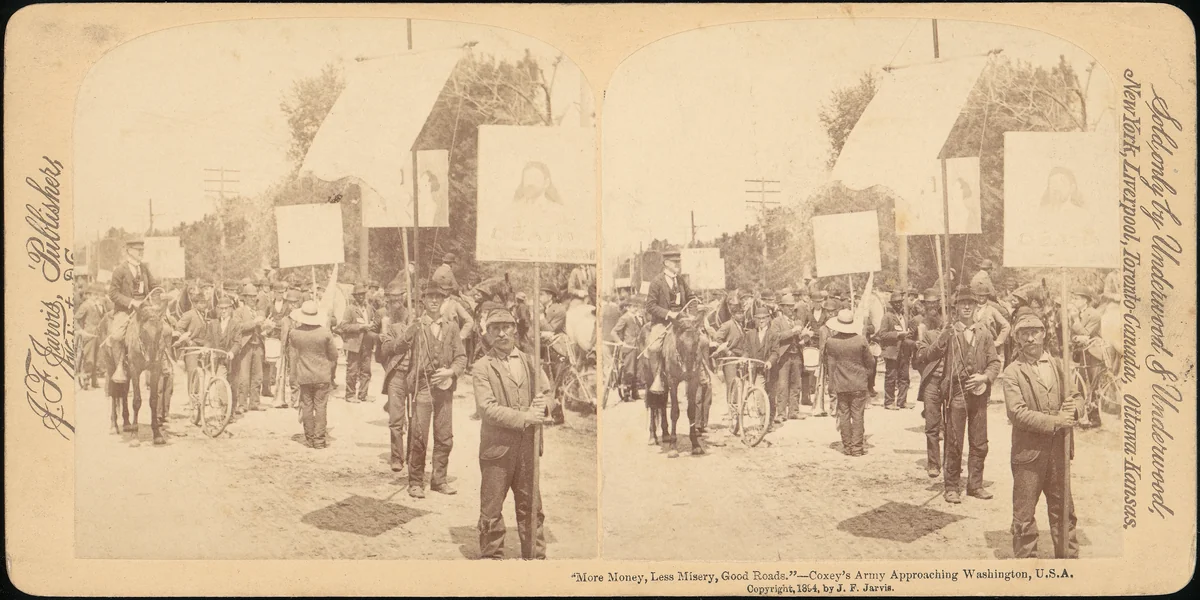 [Pair of Stereograph Views of General Jacob S. Coxey's Army of the Unemployed] by J. F. Jarvis, photograph, 1850-1919