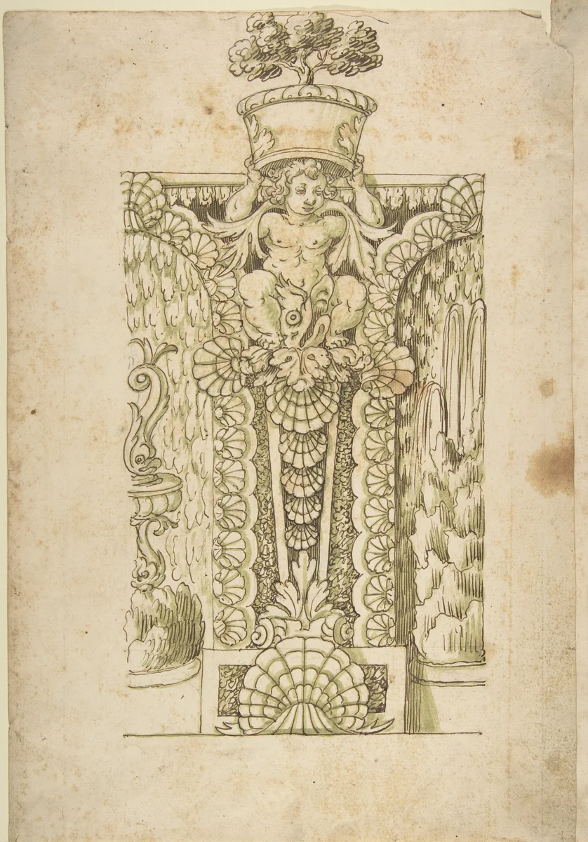 Design for a Wall Fountain by anonymous, drawing, 1550-1620