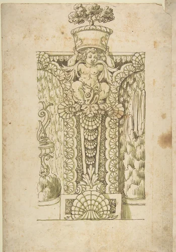 Design for a Wall Fountain by anonymous, drawing, 1550-1620