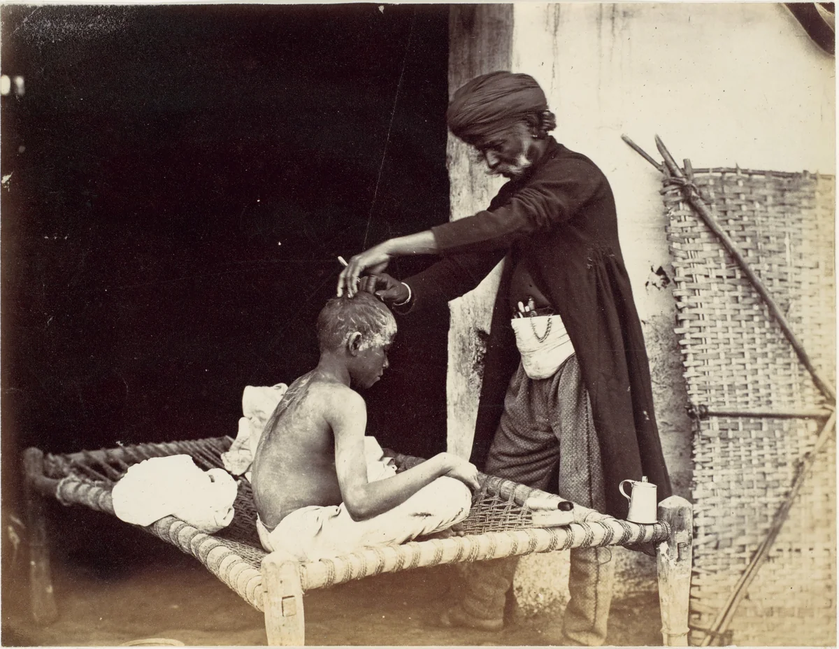 [Indian Barber] by Willoughby Wallace Hooper, photograph, 1860-1869