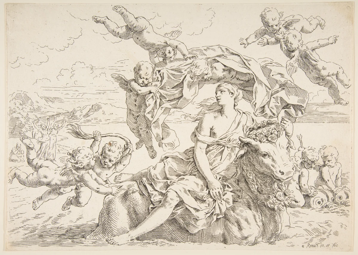 Rape of Europa by Simone Cantarini, print, 1631-1641