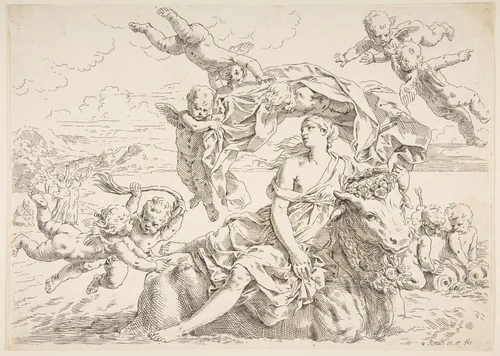 Rape of Europa by Simone Cantarini, print, 1631-1641