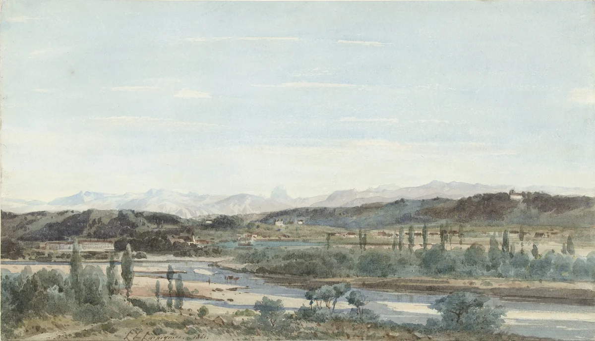 Landschap met een rivierdal in Zuid Frankrijk by Henri Joseph Harpignies, drawing, 1861
